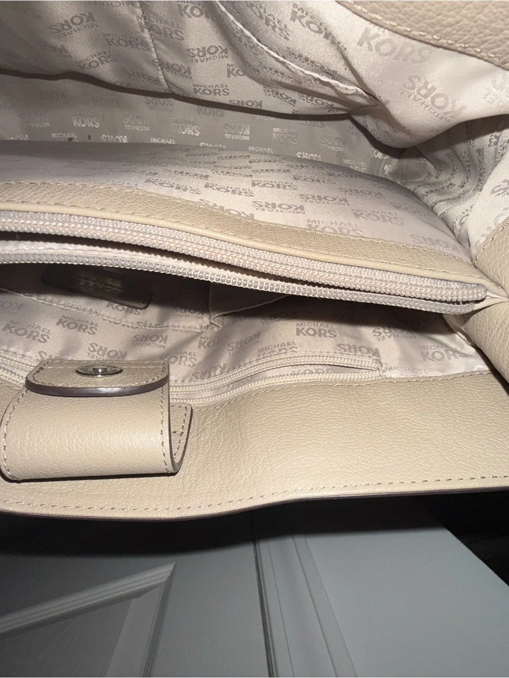 Michael Kors Taupe Leather Satchel with Silver Hardware